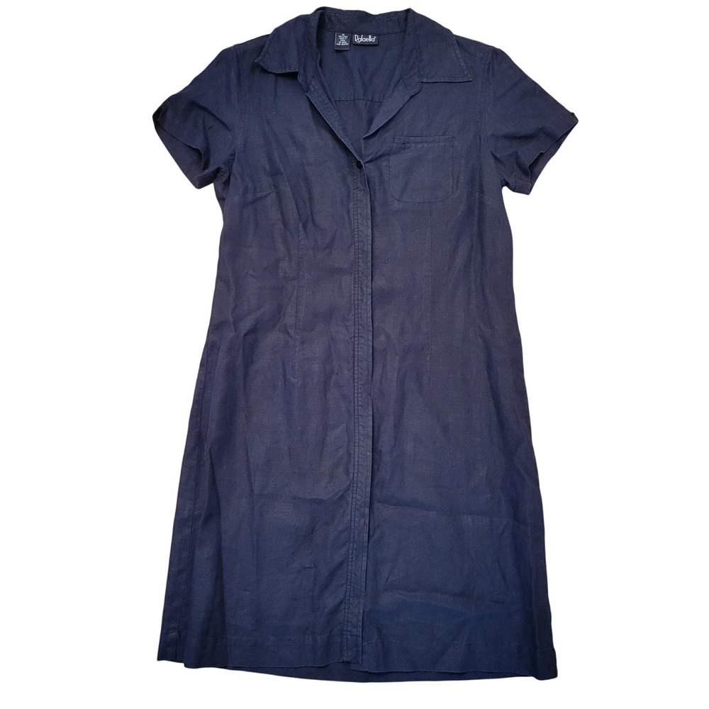 Rafaella 12 Black Linen Short Sleeve Collared Shirt Dress Button‎ Front Neutral